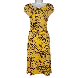 ENFOCUS STUDIO Yellow Black Geometric Print Ruching Midi Sheath Dress 16